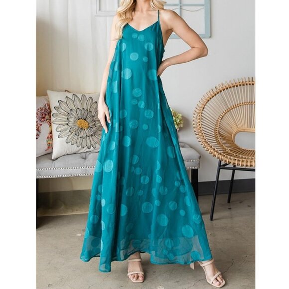 Teal Chiffon Maxi Dress - Picture 1 of 9